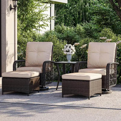 5 Piece Outdoor Patio Furniture Set Conversation Set Swivel Rocking Chairs with Ottomans and Side Table for Backyard, Balcony - MarvelouStoree