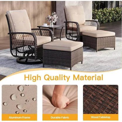 5 Piece Outdoor Patio Furniture Set Conversation Set Swivel Rocking Chairs with Ottomans and Side Table for Backyard, Balcony - MarvelouStoree