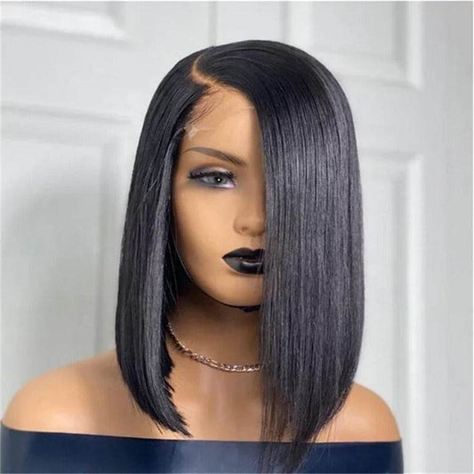 Bob lace wig female oriented front lace wig black short straight hair synthetic headband - MarvelouStoree