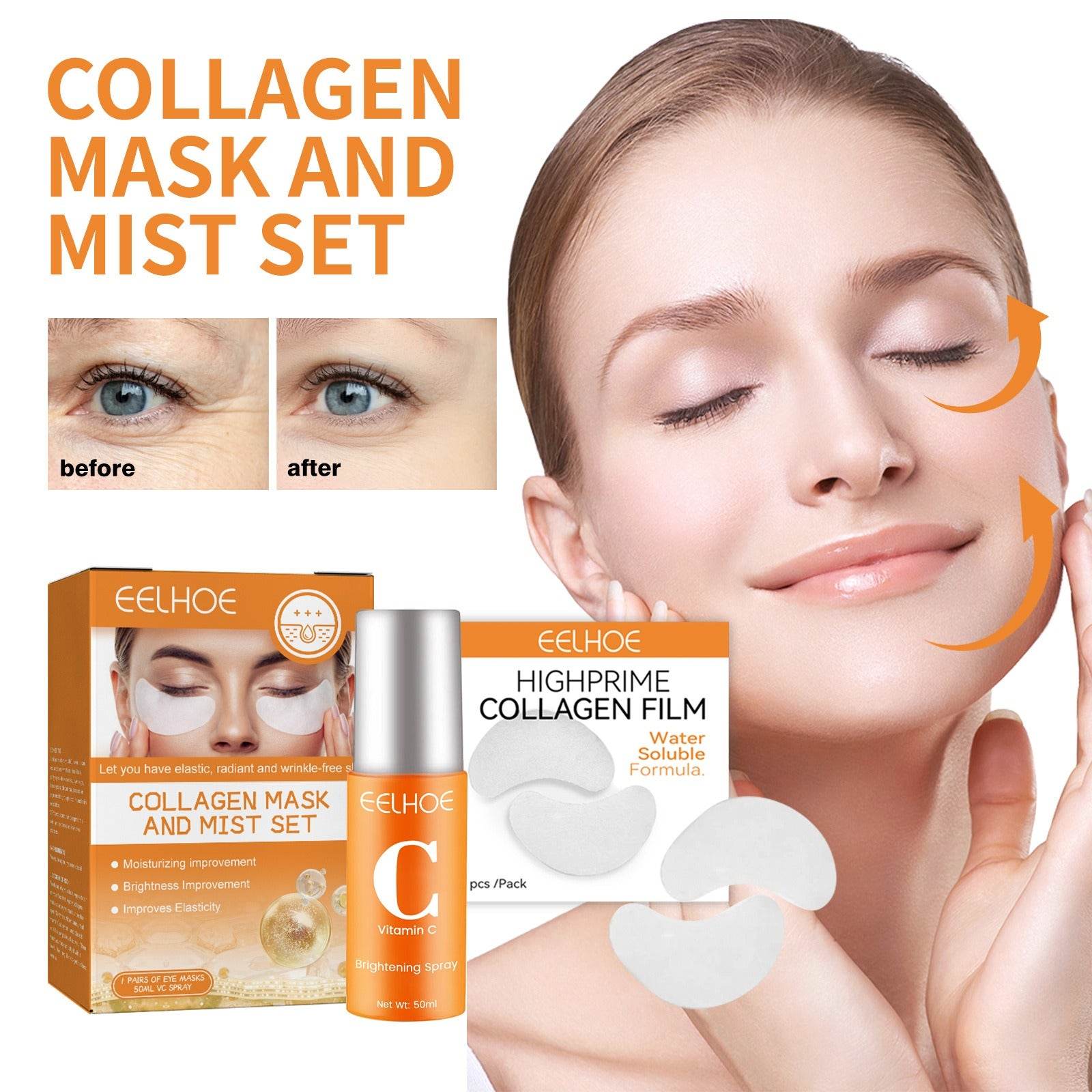 Collagen Eye Mask Spray Set Anti aging anti wrinkle anti aging collagen hydrating and moisturizing - MarvelouStoree