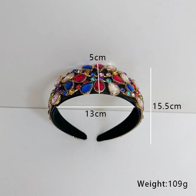 Fashionable hair band for women Baroque retro water droplet drill bit band inlaid with colored diamond hair accessories - MarvelouStoree