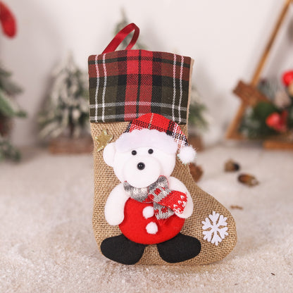 Christmas linen checkered gift bag 3D elderly snowman reindeer figurine Christmas boots pendant