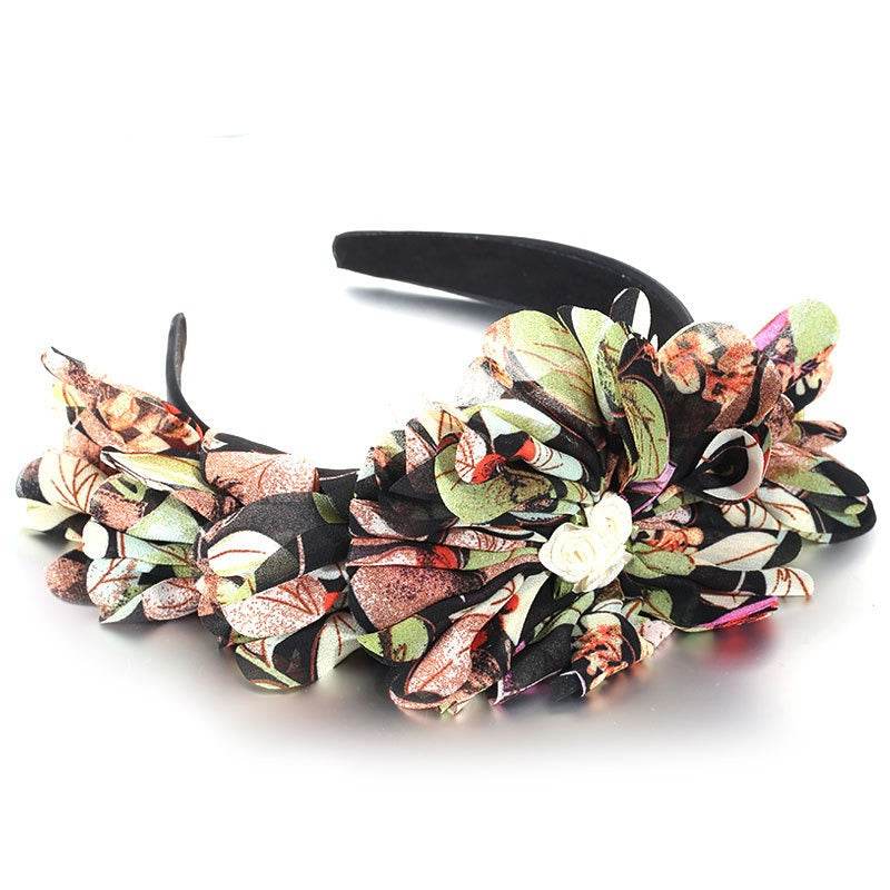 Fashionable leaf pattern fabric oversized flower headband - MarvelouStoree