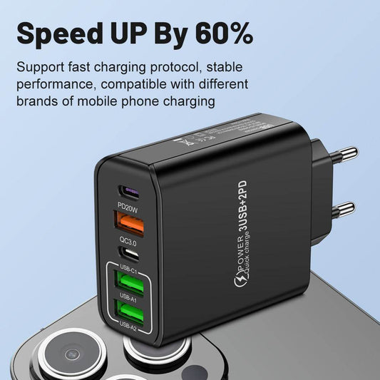 2PD+3USB fast charging mobile phone charger - MarvelouStoree