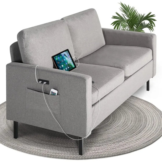 Marveloustoree smart electric 56" W Fabric Loveseat Sofa with 2 USB, Small Couches for Living Room, Bedroom, Office, Easy Assembly & Comfy