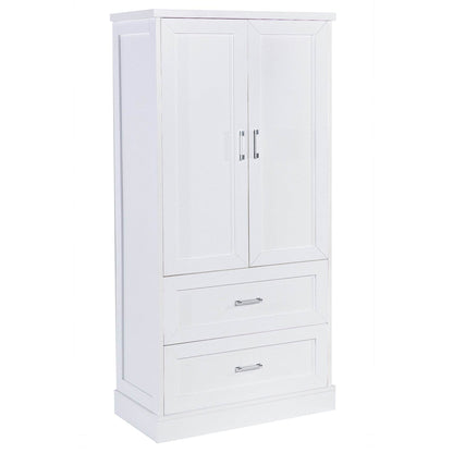 Tall Bathroom Storage Cabinet, Cabinet with Two Doors and Drawers, Adjustable Shelf, MDF Board, White - MarvelouStoree