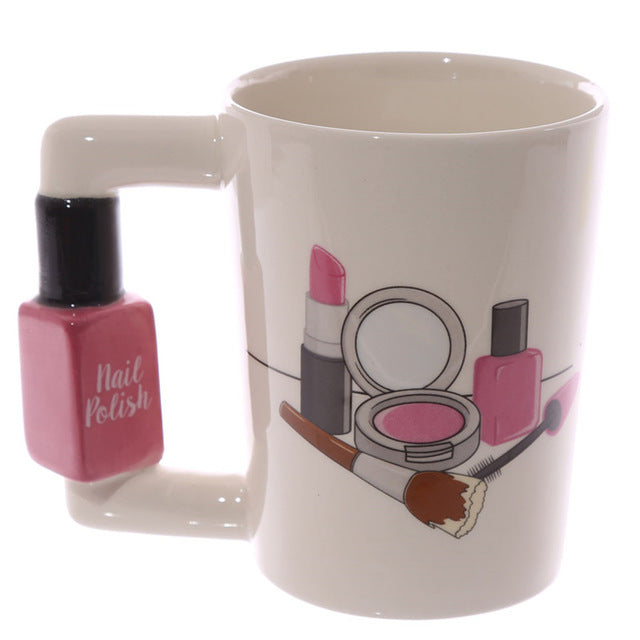 Creative Ceramic Mugs Girl Tools Beauty Kit Specials Nail Polish Handle Tea Coffee Mug Cup Personalized Mugs