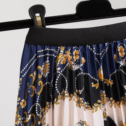 Pleated Skirt Black Ruffled Pleated Print Mid Skirt Short Half Body Chiffon Fresh and Sweet Skirt - MarvelouStoree