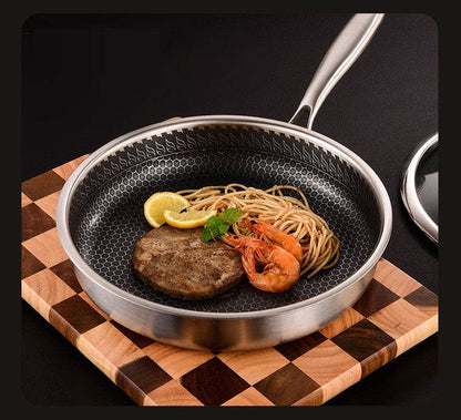 304 stainless steel honeycomb frying pan, non stick, household flat bottomed pan for frying steak, pancakes, and fried eggs, pan - MarvelouStoree