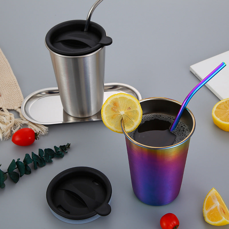 500ml 304 Stainless Steel Coffee Mugs Metal Straw Reusable Tumbler Pint Outdoor Camping Travel Mug Drinking Juice Tea Beer Cups