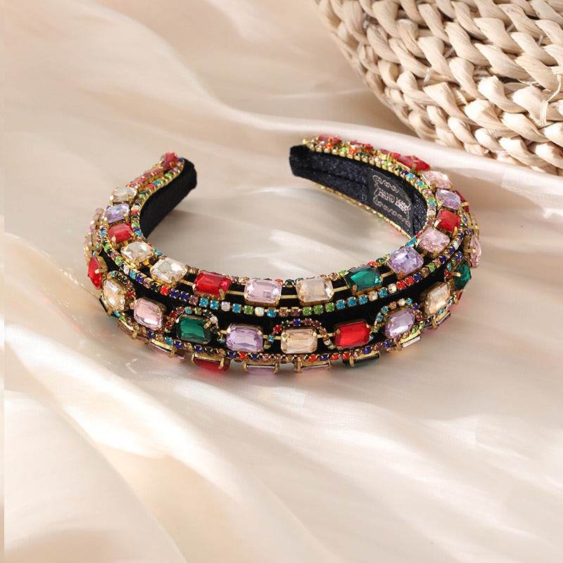 Retro Baroque colored glass drill sponge hair hoop - MarvelouStoree