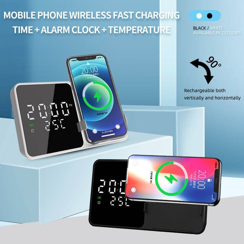 15W Mobile Phone Stand Wireless Charging Clock Alarm Clock Wireless Charging Temperature Gauge Wireless Charging - MarvelouStoree