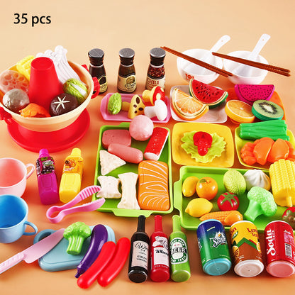 Children's Home Barbecue Simulation Food Seafood Fruit Vegetable Kitchen Hot Pot Toy Boys And Girls Cooking Set