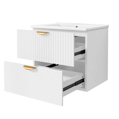 Modern 24-Inch Wall-Mounted Bathroom vanity with 2 Drawers, White - Ideal for Small Bathrooms - MarvelouStoree