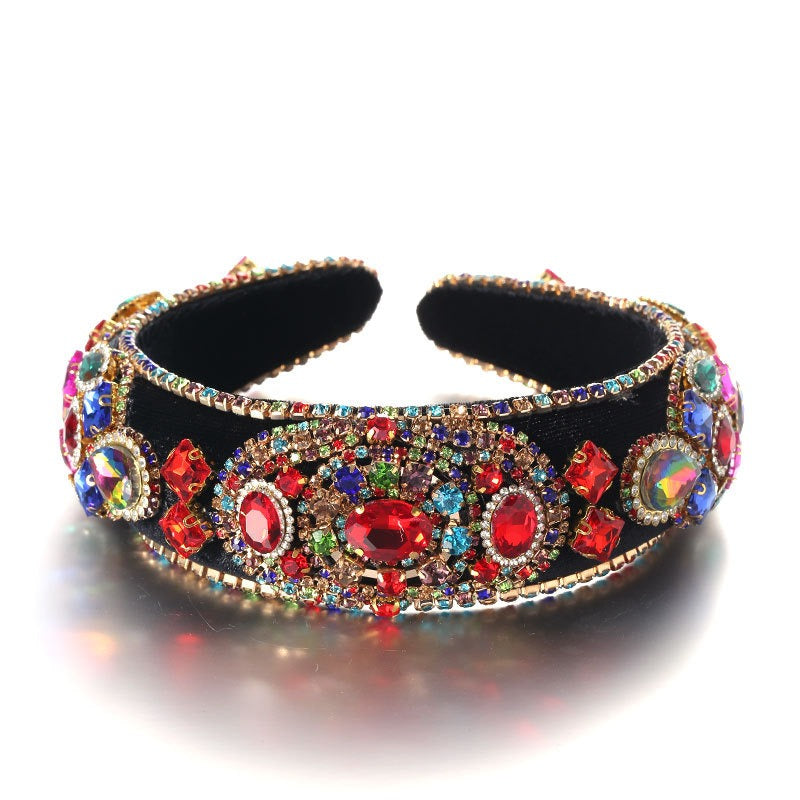 Baroque retro inlaid colored rhinestone sponge new fashionable hair band