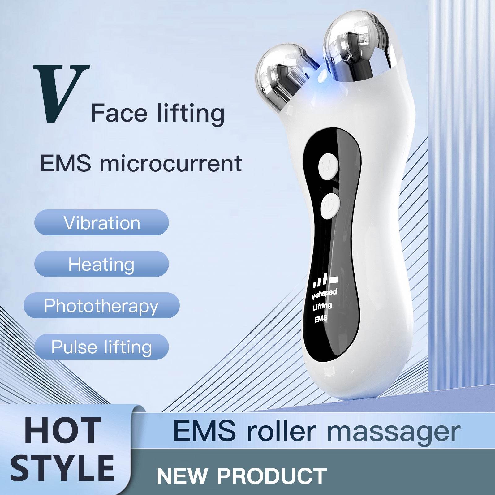 Roller face slimming instrument EMS light therapy home facial V face beauty instrument lifting and firming electric face massager - MarvelouStoree