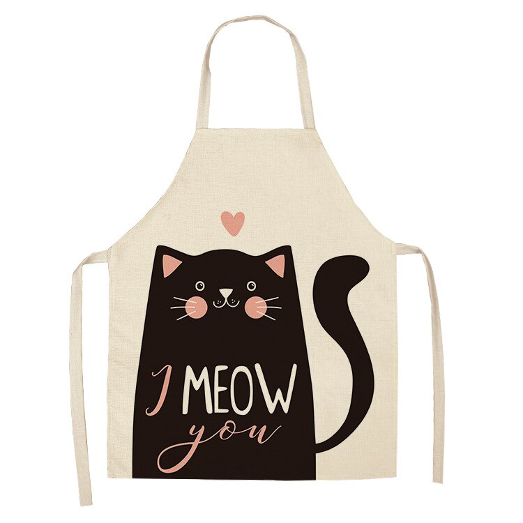 Cat Kitchen Aprons For Women Cotton Linen Bibs Household Cleaning Pinafore Home Cooking Apron kids kitchen barber