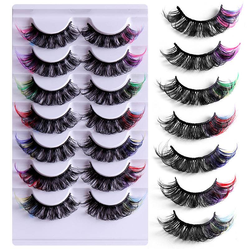 7 Pairs Of Colorful Fried Eyelashes Multi-Layer Thick Cross Mink Hair Imitation D Color Mix 7 - MarvelouStoree