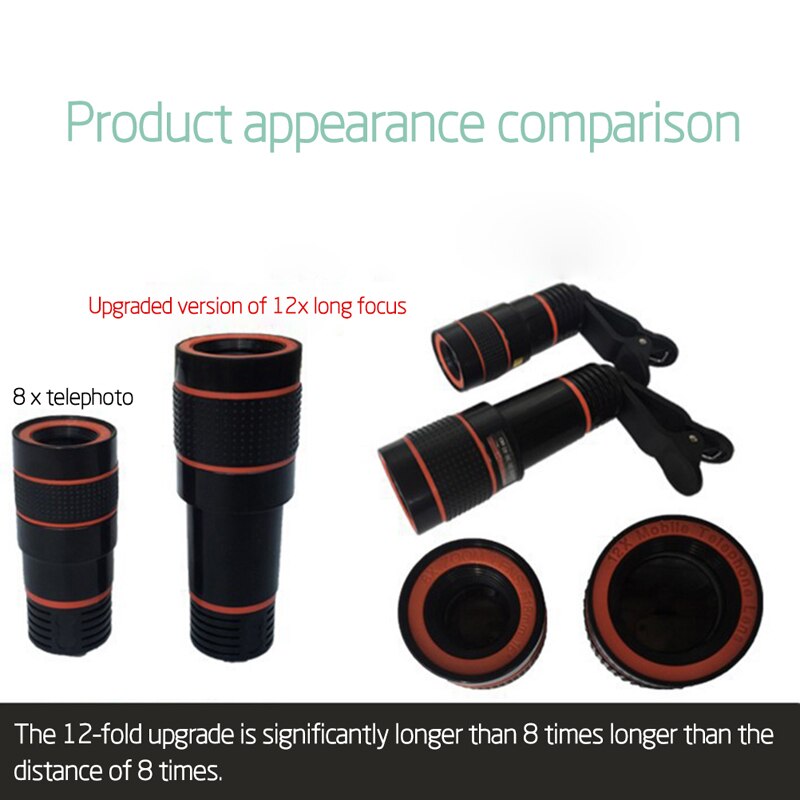 Phone No Dark Corner 12X Zoom Optical Telescope Camera Lens HD Mobile Phone Telephoto Lens with Clips