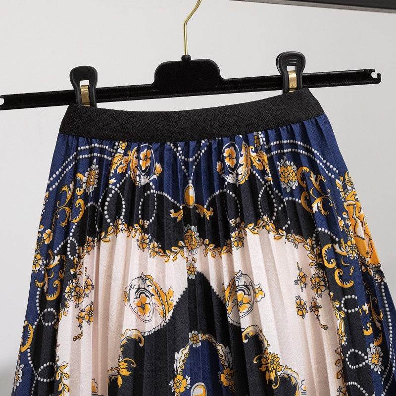 Pleated Skirt Black Ruffled Pleated Print Mid Skirt Short Half Body Chiffon Fresh and Sweet Skirt - MarvelouStoree