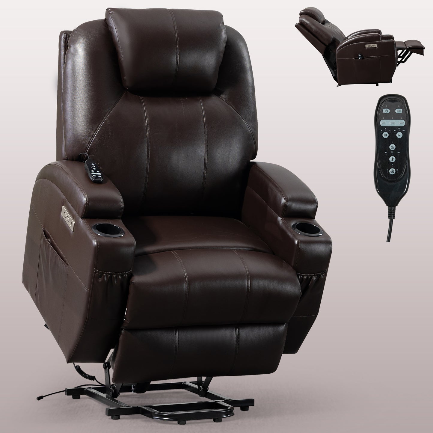 Up to 350lbs Okin Motor Power Lift Recliner Chair for Elderly Brown