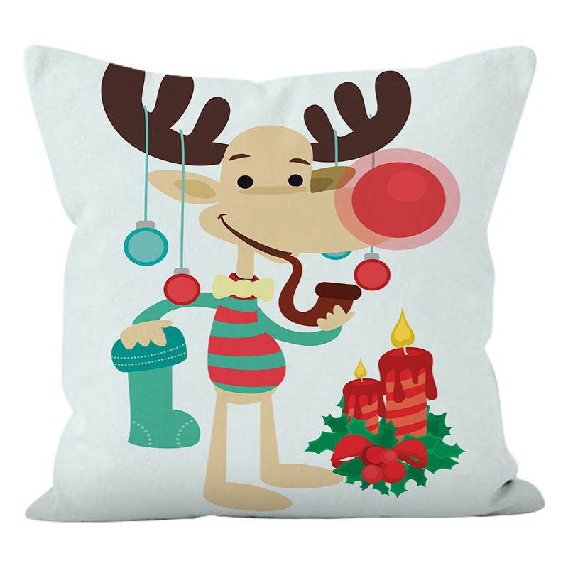 Christmas reindeer print pillow cover holiday snowman super soft pillowcase living room sofa decoration cushion - MarvelouStoree