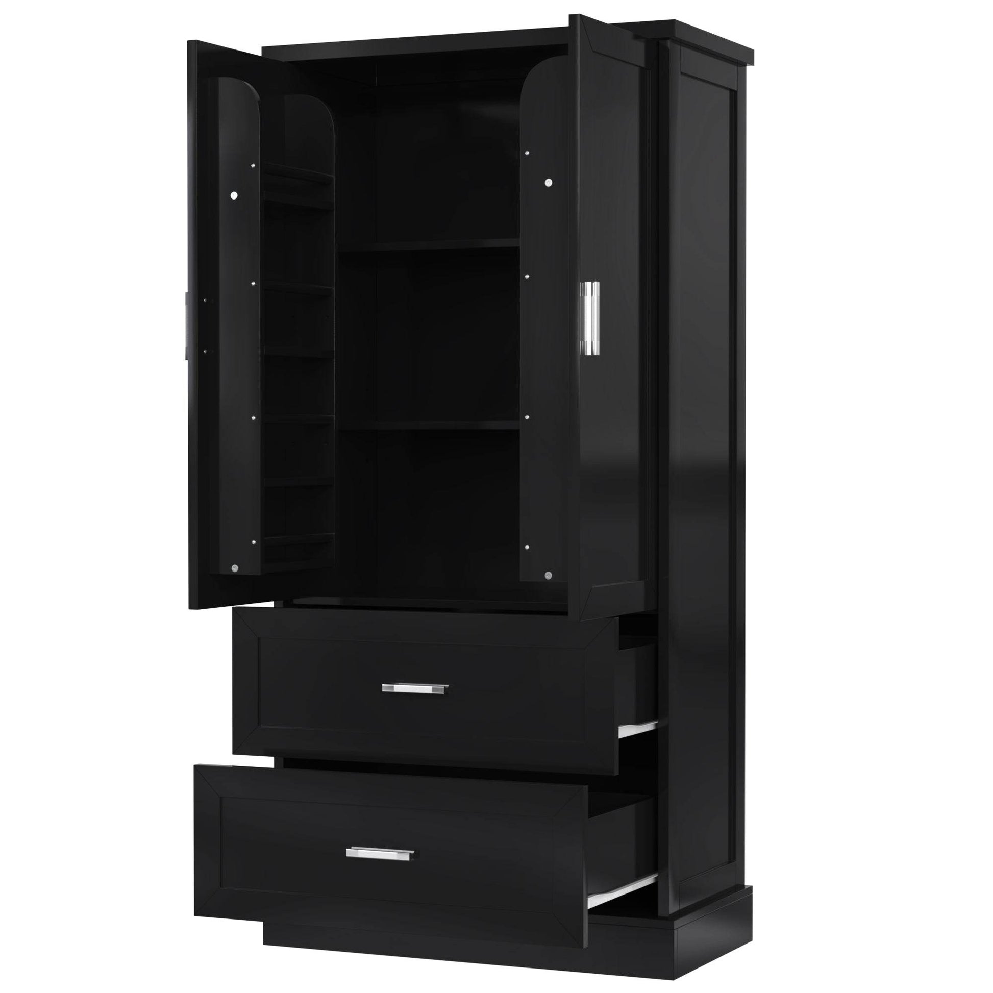 Tall Bathroom Storage Cabinet, Cabinet with Two Doors and Drawers, Adjustable Shelf, MDF Board, Black - MarvelouStoree