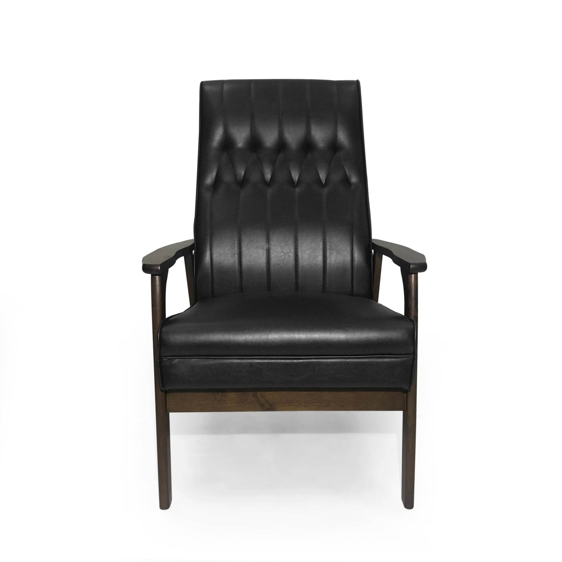 Mid Century Modern Upholstered Accent Chair, Matte Black Faux Leather - MarvelouStoree