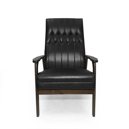 Mid Century Modern Upholstered Accent Chair, Matte Black Faux Leather - MarvelouStoree