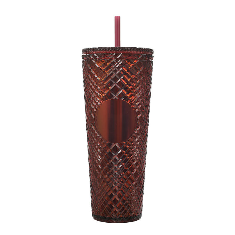 Large Capacity Coffee Cup 710ml Durian Cup Diamond Creative Plastic Straw Cup with Lid Reusable Mug