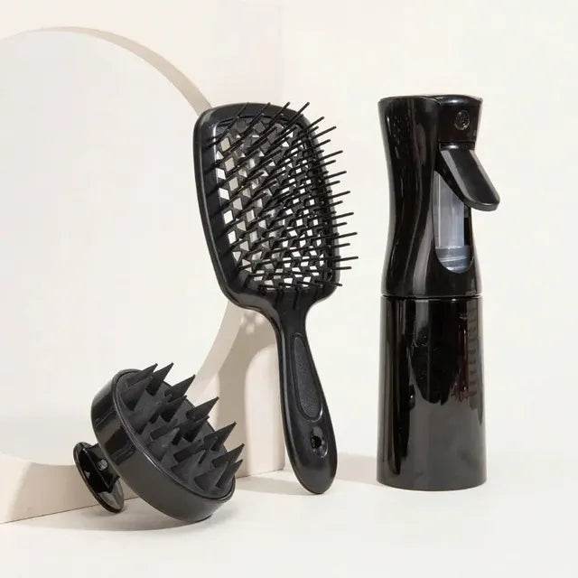 Hollow Comb Set With Spray Bottle 200ml Hair Care Product Set Silicone Shampoo Head Scalp Massage Brush - MarvelouStoree