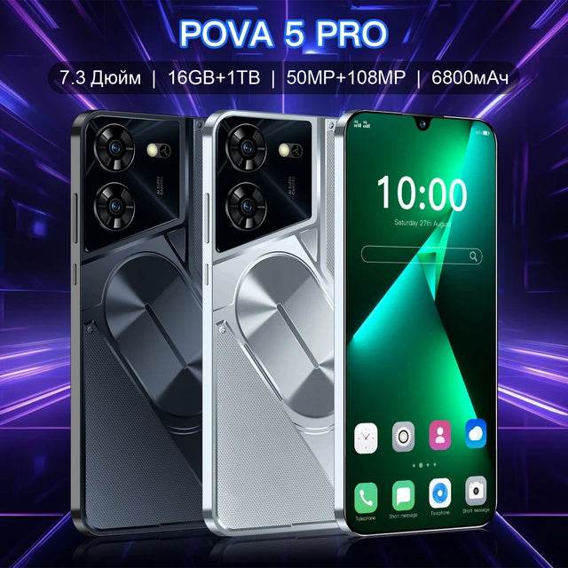 5G Pova5 Pro Global Version Smartphone 7.3 Inch 16GB+1TB Android 13 Phone 50MP Cam 6800mAh Battery CellPhone 10 Core Super Phone - MarvelouStoree