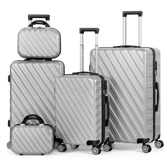 5PCS Luggage Set Silver Suitcase Set with Silent Spinner Wheel ABS luggage TSA Lock Family Travel Suitcase - MarvelouStoree