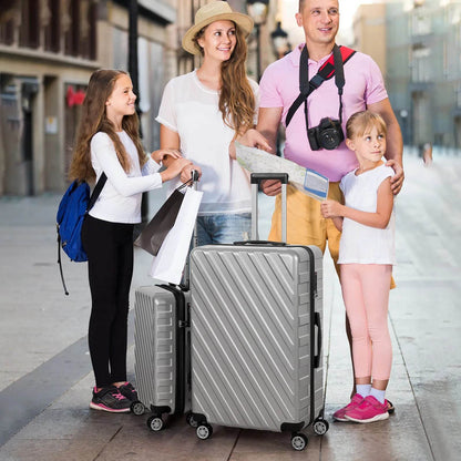 5PCS Luggage Set Silver Suitcase Set with Silent Spinner Wheel ABS luggage TSA Lock Family Travel Suitcase - MarvelouStoree