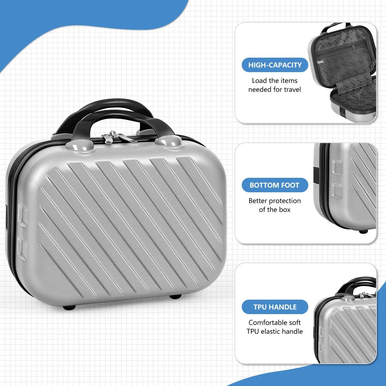 5PCS Luggage Set Silver Suitcase Set with Silent Spinner Wheel ABS luggage TSA Lock Family Travel Suitcase - MarvelouStoree