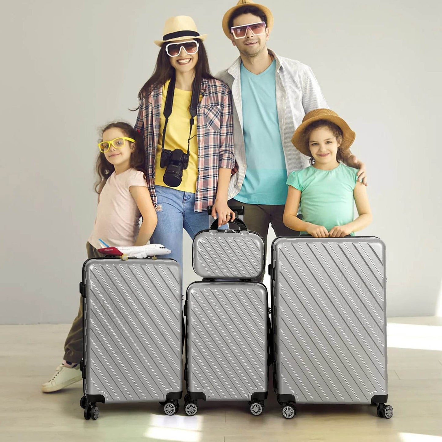 5PCS Luggage Set Silver Suitcase Set with Silent Spinner Wheel ABS luggage TSA Lock Family Travel Suitcase - MarvelouStoree