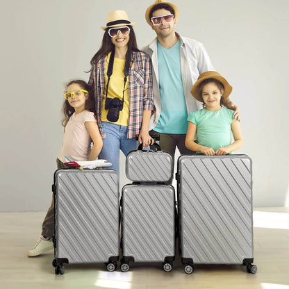 5PCS Luggage Set Silver Suitcase Set with Silent Spinner Wheel ABS luggage TSA Lock Family Travel Suitcase - MarvelouStoree