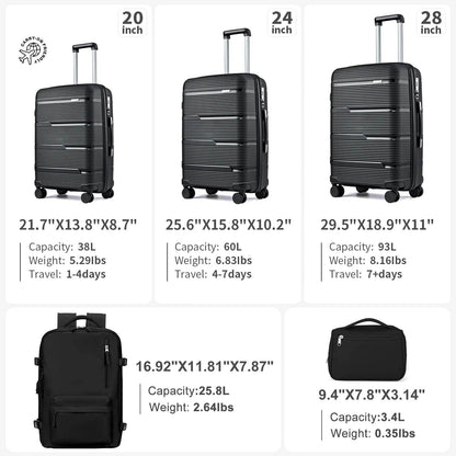 5pcs Suitcase Set Lightweight Case Set, Durable Trolley, Hand Luggage Suitcase with Wheels, TSA-Lock Boarding Travel Suitcase - MarvelouStoree