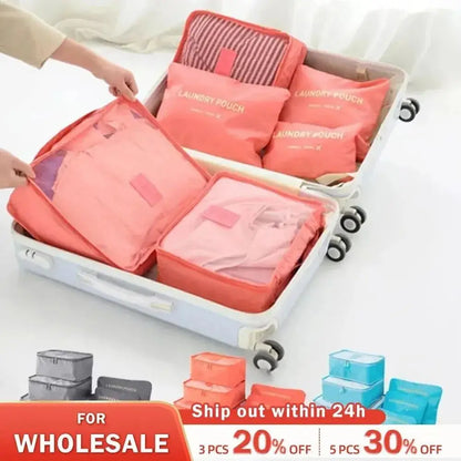 6 Pcs/Set Pink/Blue/Grey Travel Storage Bag Large Capacity Waterproof Luggage Clothing Underwear Storage Bag Bag With Zipper