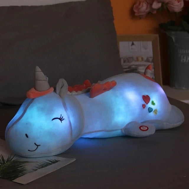 Marveloustoree 60-125cm Giant Cute Glowing LED Light Unicorn pillow Plush Toys Lovely Luminous Animal Pillow Stuffed Dolls for Children Kids Gifts