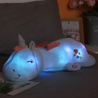 Marveloustoree 60-125cm Giant Cute Glowing LED Light Unicorn pillow Plush Toys Lovely Luminous Animal Pillow Stuffed Dolls for Children Kids Gifts