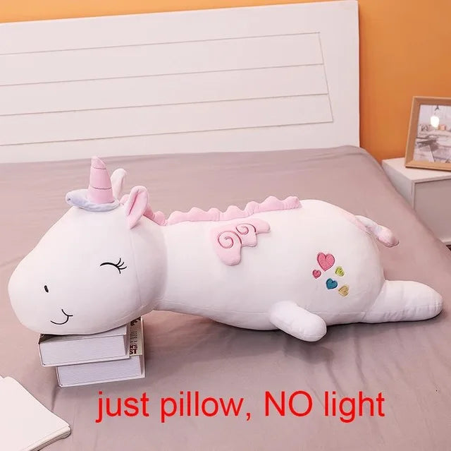 Marveloustoree 60-125cm Giant Cute Glowing LED Light Unicorn pillow Plush Toys Lovely Luminous Animal Pillow Stuffed Dolls for Children Kids Gifts