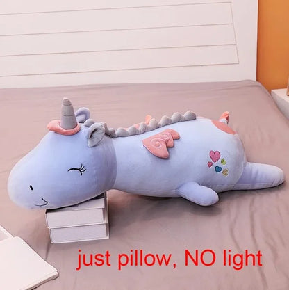 Marveloustoree 60-125cm Giant Cute Glowing LED Light Unicorn pillow Plush Toys Lovely Luminous Animal Pillow Stuffed Dolls for Children Kids Gifts