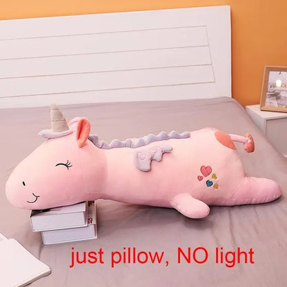 Marveloustoree 60-125cm Giant Cute Glowing LED Light Unicorn pillow Plush Toys Lovely Luminous Animal Pillow Stuffed Dolls for Children Kids Gifts