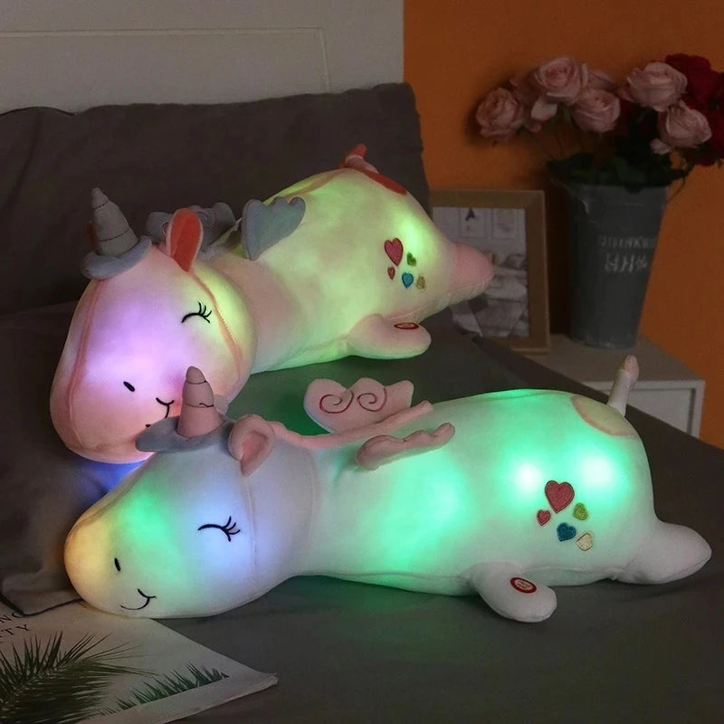 Marveloustoree 60-125cm Giant Cute Glowing LED Light Unicorn pillow Plush Toys Lovely Luminous Animal Pillow Stuffed Dolls for Children Kids Gifts