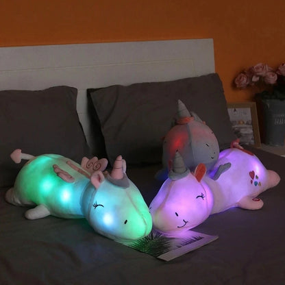 Marveloustoree 60-125cm Giant Cute Glowing LED Light Unicorn pillow Plush Toys Lovely Luminous Animal Pillow Stuffed Dolls for Children Kids Gifts