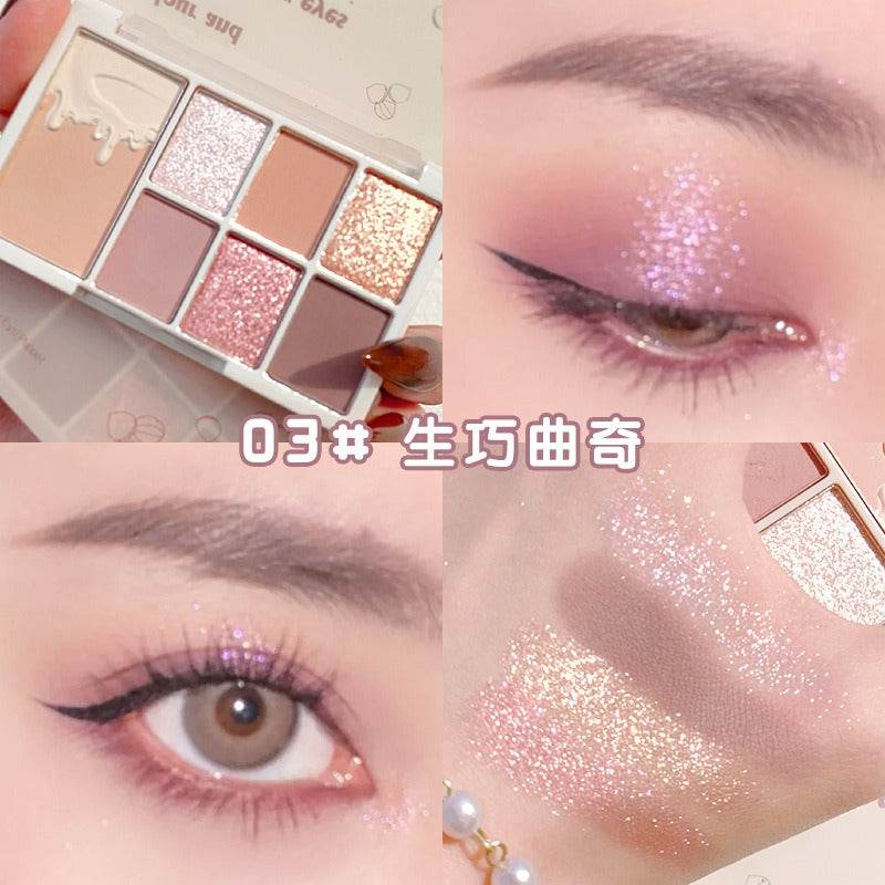 7 Color Eyeshadow Palette Red Wine Glitter Pearly Lasting Acrylic Eyeshadow Palette Korean Eyes Makeup Palette Beauty Makeup - MarvelouStoree