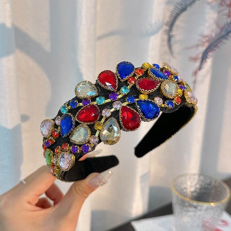 Fashionable hair band for women Baroque retro water droplet drill bit band inlaid with colored diamond hair accessories - MarvelouStoree