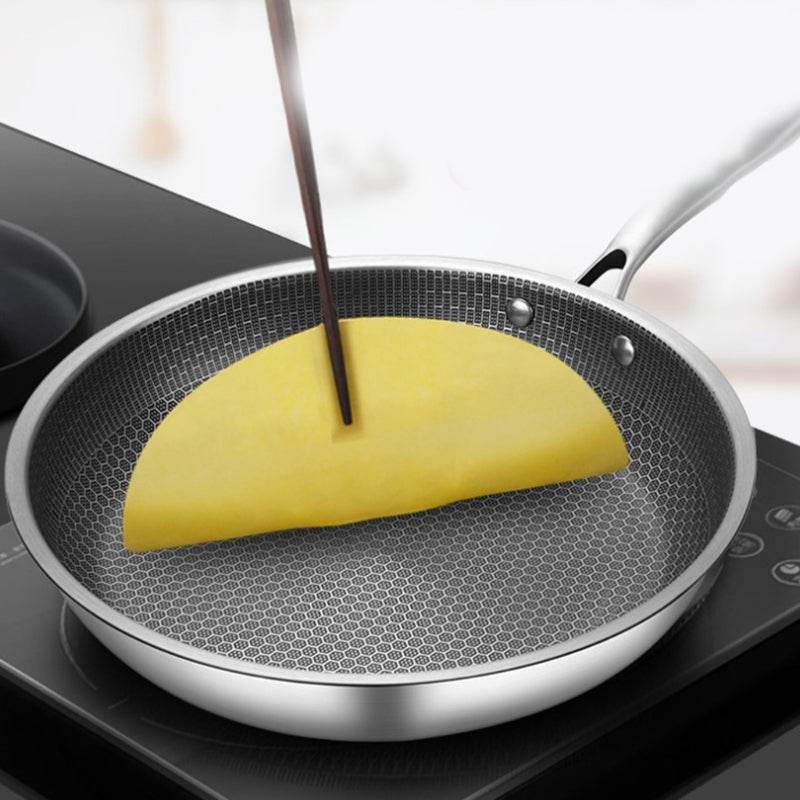 Stainless Steel Full Screen Honeycomb Frying Pan Household Fried Egg Steak Pancake Easy To Clean Non-Stick Pan - MarvelouStoree