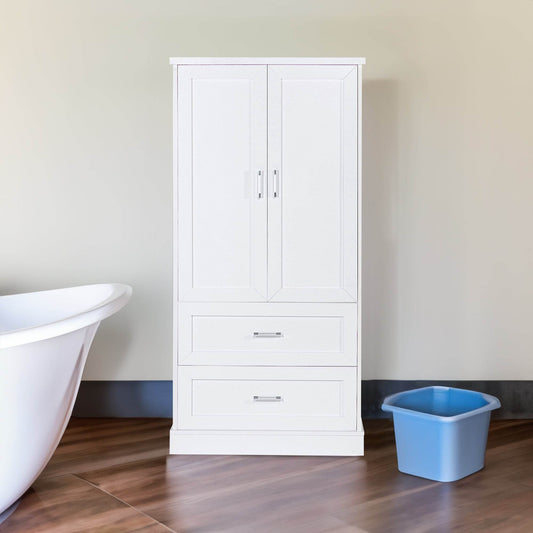 Tall Bathroom Storage Cabinet, Cabinet with Two Doors and Drawers, Adjustable Shelf, MDF Board, White - MarvelouStoree